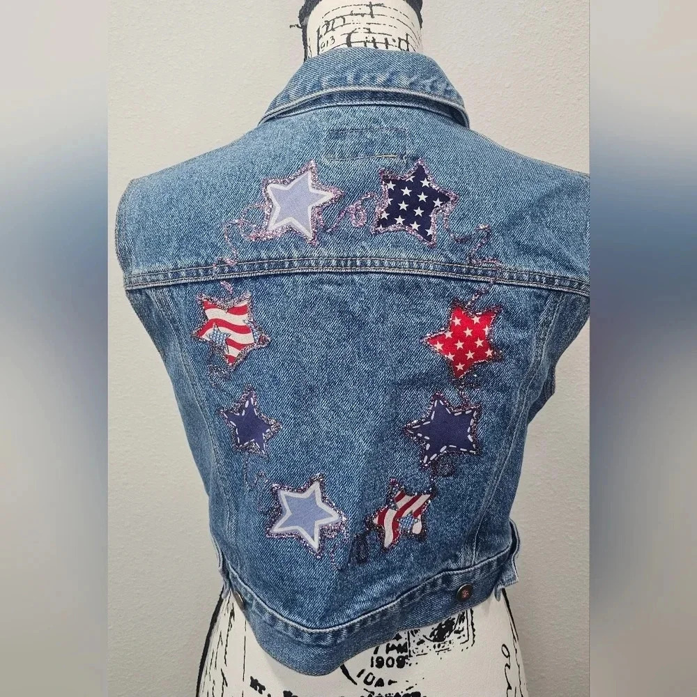 Vintage 90s Billy Blues Denim Vest Pockets Womens Size Medium USA Made - Picture 3 of 13